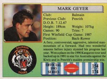 1993 Regina #154 Mark Geyer Back